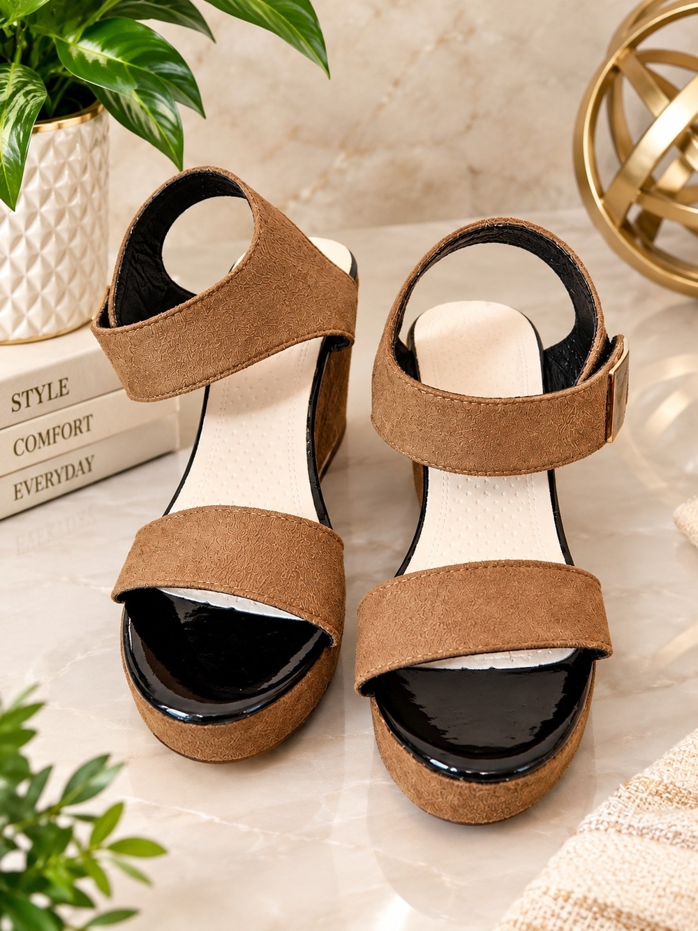 Brown Suede Platform Sandals - Women's Casual Comfort